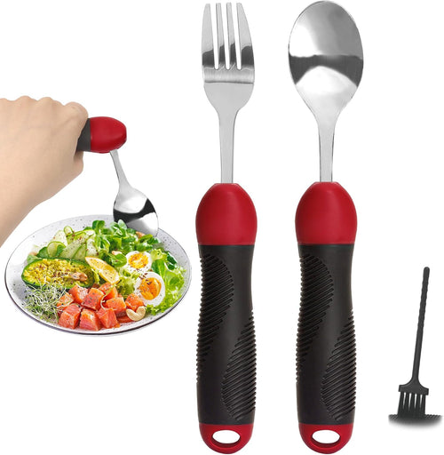 GREENANTS Juego de Cuchara y Tenedor Adaptativos con Peso, Utensilios Giratorios para Comer, Ayuda para Temblores, Artritis, Parkinson, Agarre Débil
